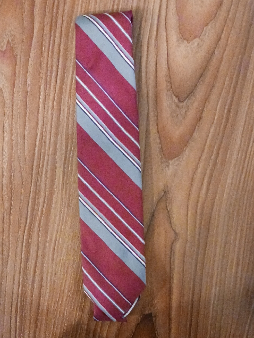 Burgundy and Gray Striped Men's Tie